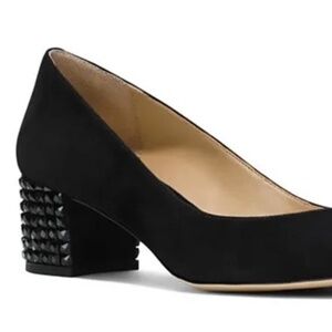 Michael Kors Arabella Kitten Suede Pumps, Rhinestone Block Heel, Black Size 8